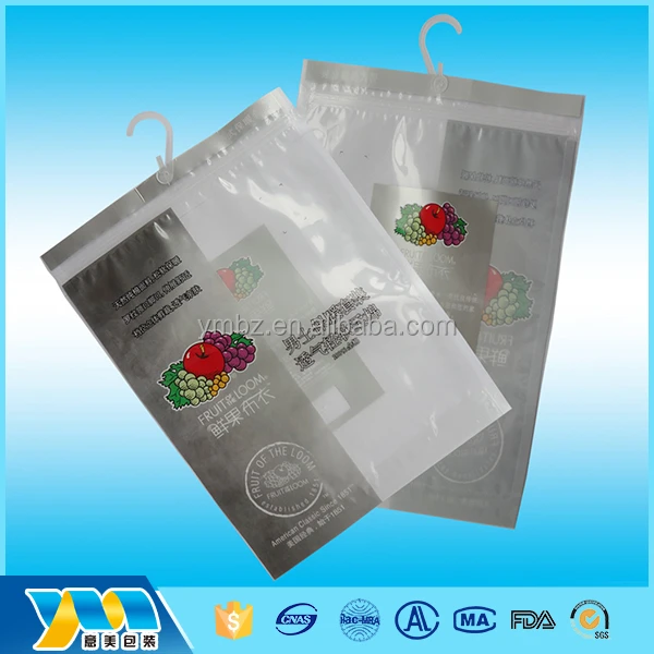 hot sale custom printed ziplock underwear cloth packaging bag