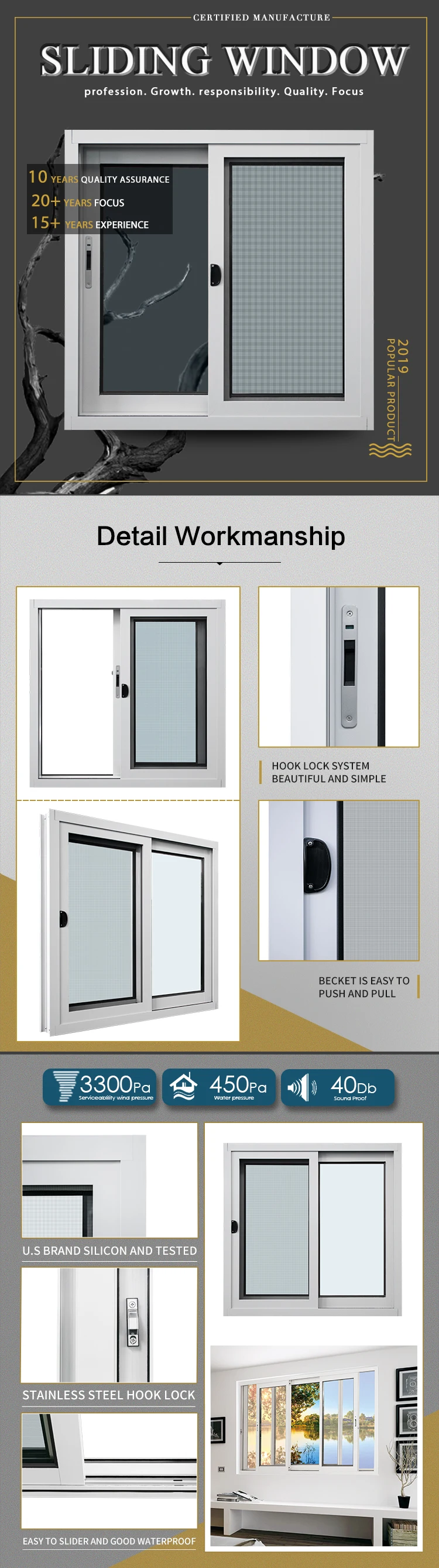 As2047 Standard Double Tempered Glazing Aluminium Frame Sliding Glass