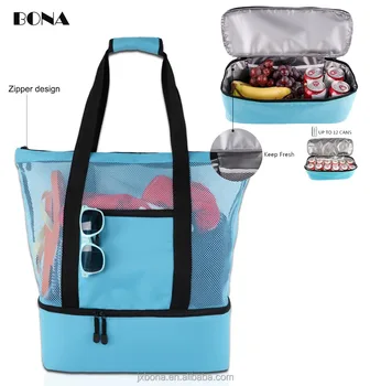 Mesh Beach Bag With Cooler Insulated Picnic Waterproof Zipper Tote Bags For Travel Ice Mesh Beach Bag With Cooler Insulated Picnic Waterproof Zipper Tote Bags For Travel Ice