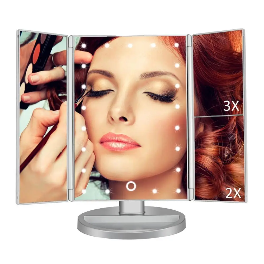Trifold Lighted Makeup Mirror 21 Led Vanity Mirror With Lights,Touch