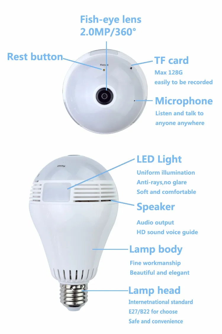 Smart Wireless Wifi Led Bulb Lamp Surveillance Security Light Bulb