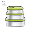 3 pcs set rectangle plastic lid seal stainless steel food storage container for school kids