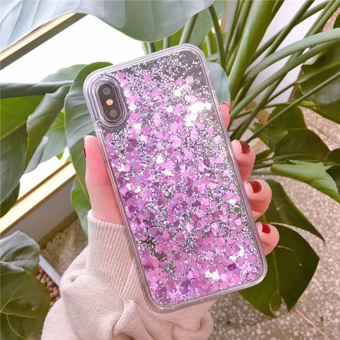 Colorful Moving Stars Heart Liquid Glitter Quicksand Phone Case For Iphone X 6 7 8 Plus 3d Bling