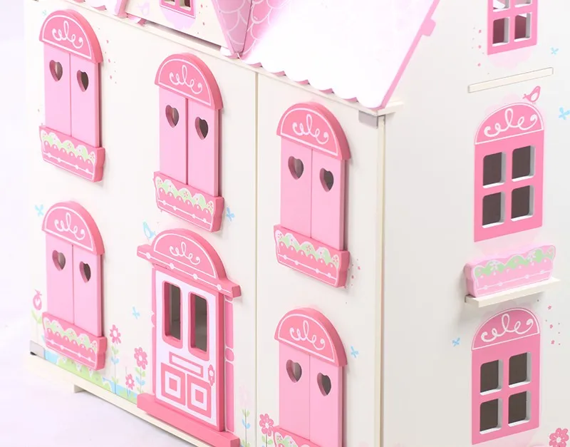 wooden doll house pink