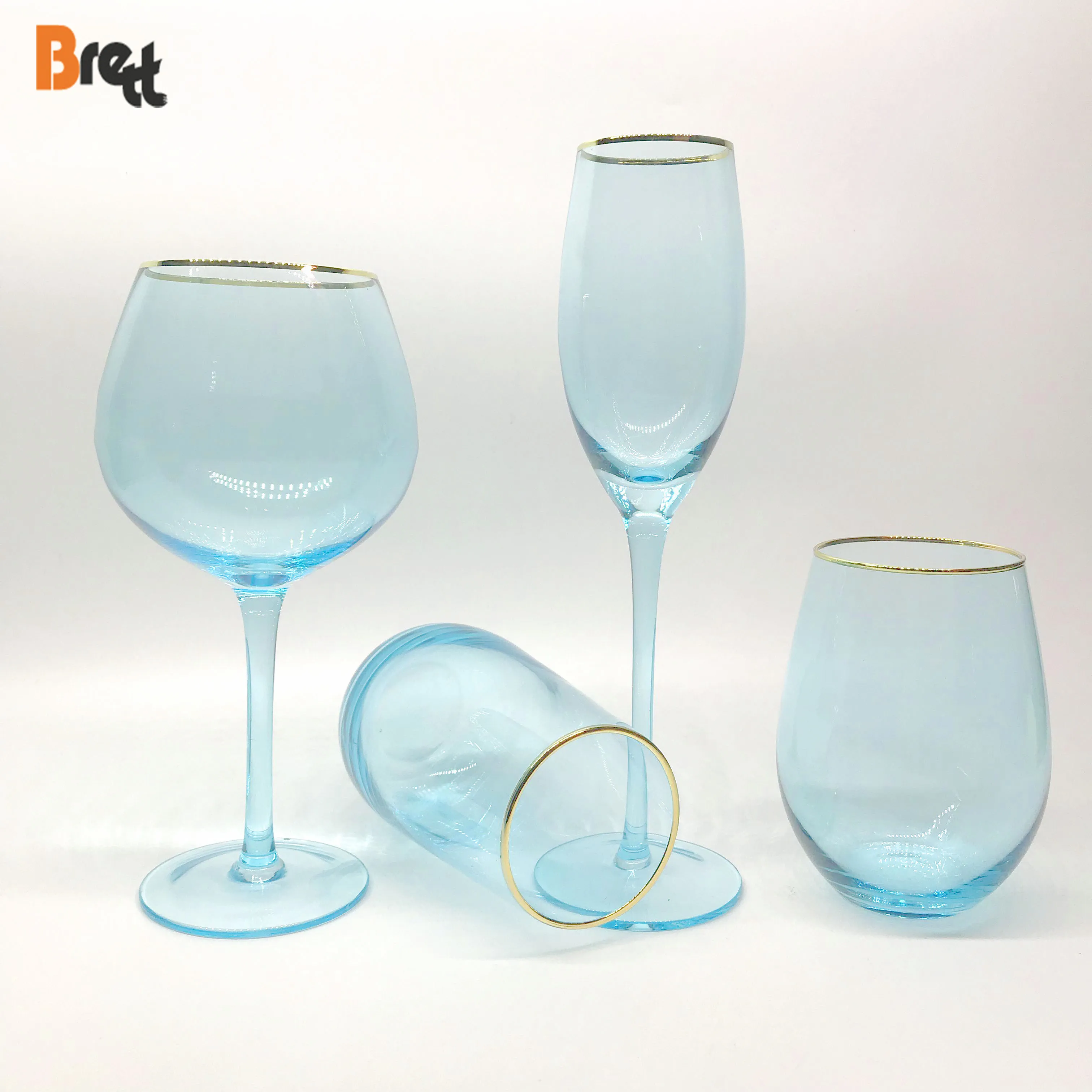 Guangzhou Best Blue Glassware Brands Crystal Wine Glass Beer Juice Water Glass Cup