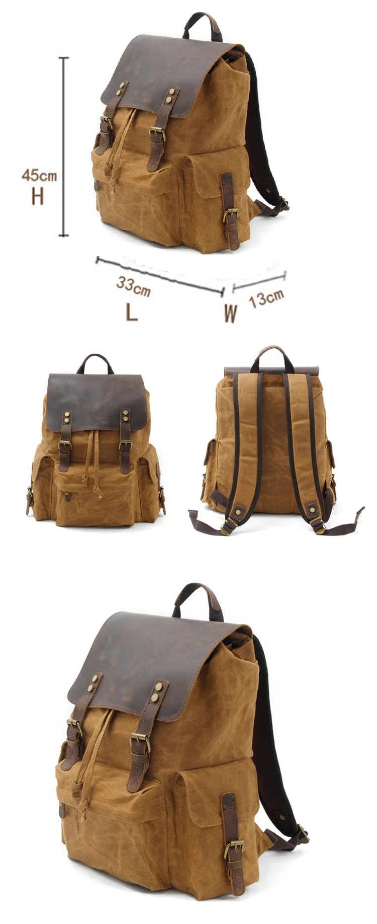Wholesale vintage retro leather outdoor fancy waxed canvas laptop backpack satchel school back pack bags