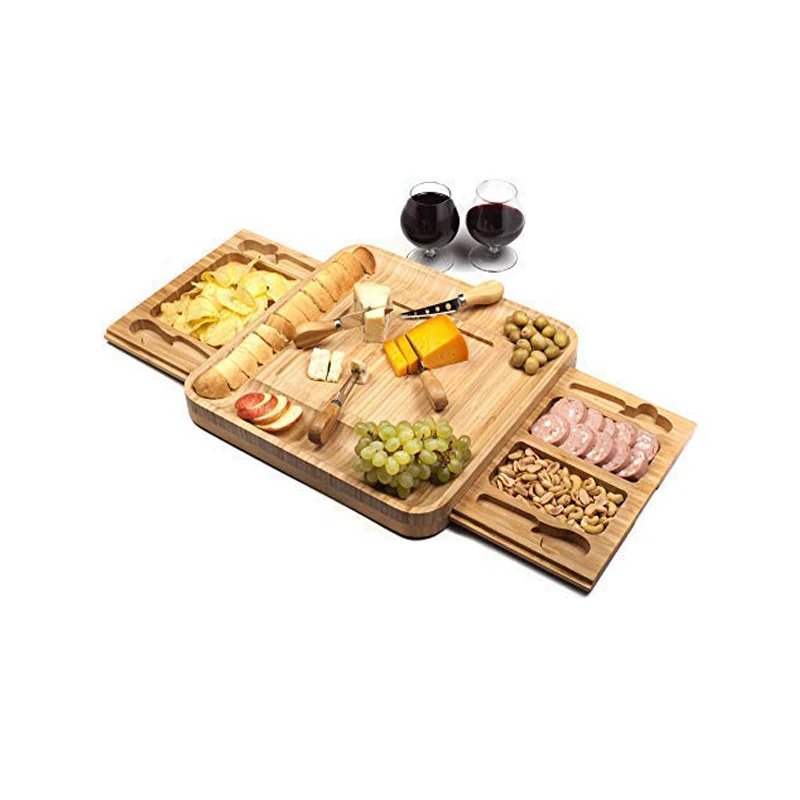 Bamboo Cheese Board And Cutlery Set Bamboo Charcuterie Platter And
