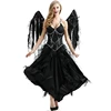 Adult Black Fallen Angel Costume with wing vampire bride female devil for Halloween