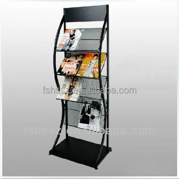 Luxury Floor Standing Catalogue Stand Magazine Shelf For Bookcase Hs ...