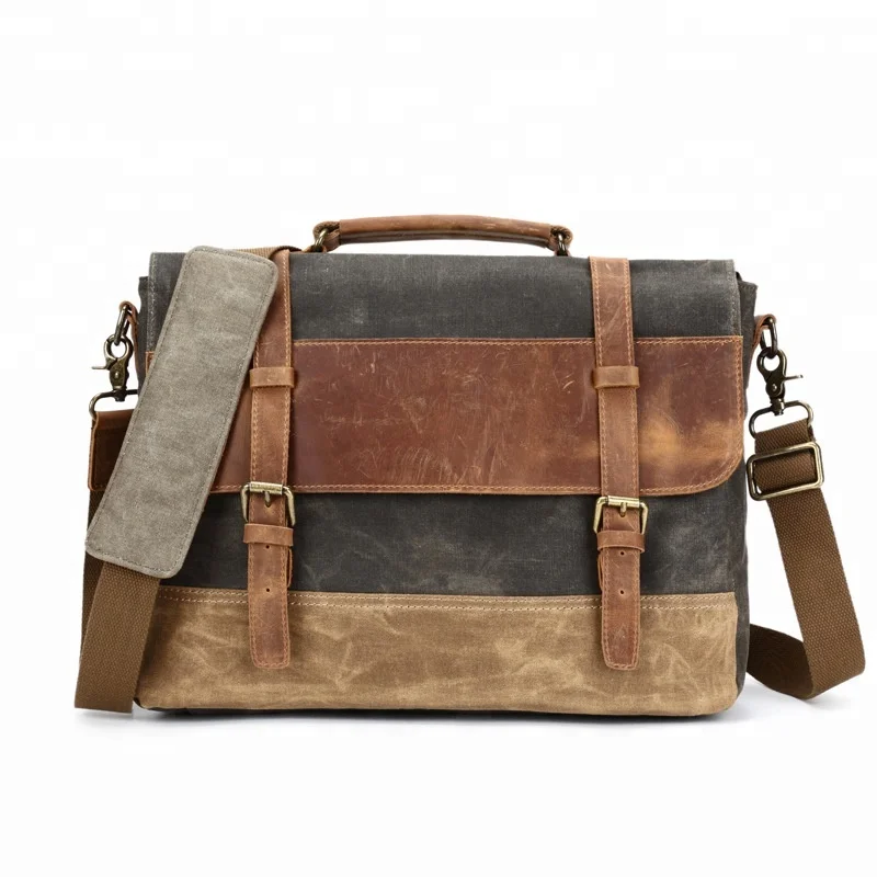 Custom Cotton Canvas Mens Leather Messenger Bags Vintage Bag For Teens