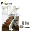 Wood Stair and Balcony Balustrade Design with Long Lag Screw Standoff Glass Railing