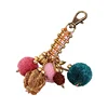 New National Style Walnut Keyring Bohemia Plush Ball Bells Pendant Handbag Key Chain for Women