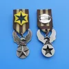 3D star eagle antique silver badge medal with ribbon and safety pin