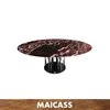 Shiny black base natural marble top ovral dining table