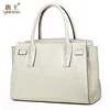 Qiwang Brand Luxury Elegant Top Handle Bags Women Beige Tote Handbags Trapeze 100% Genuine Leather White Summer Bag QW5059