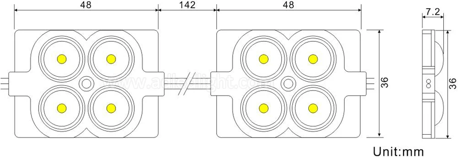 20pcs per chain high power smd 2835 4 chips modulo led 12v with 2.4w