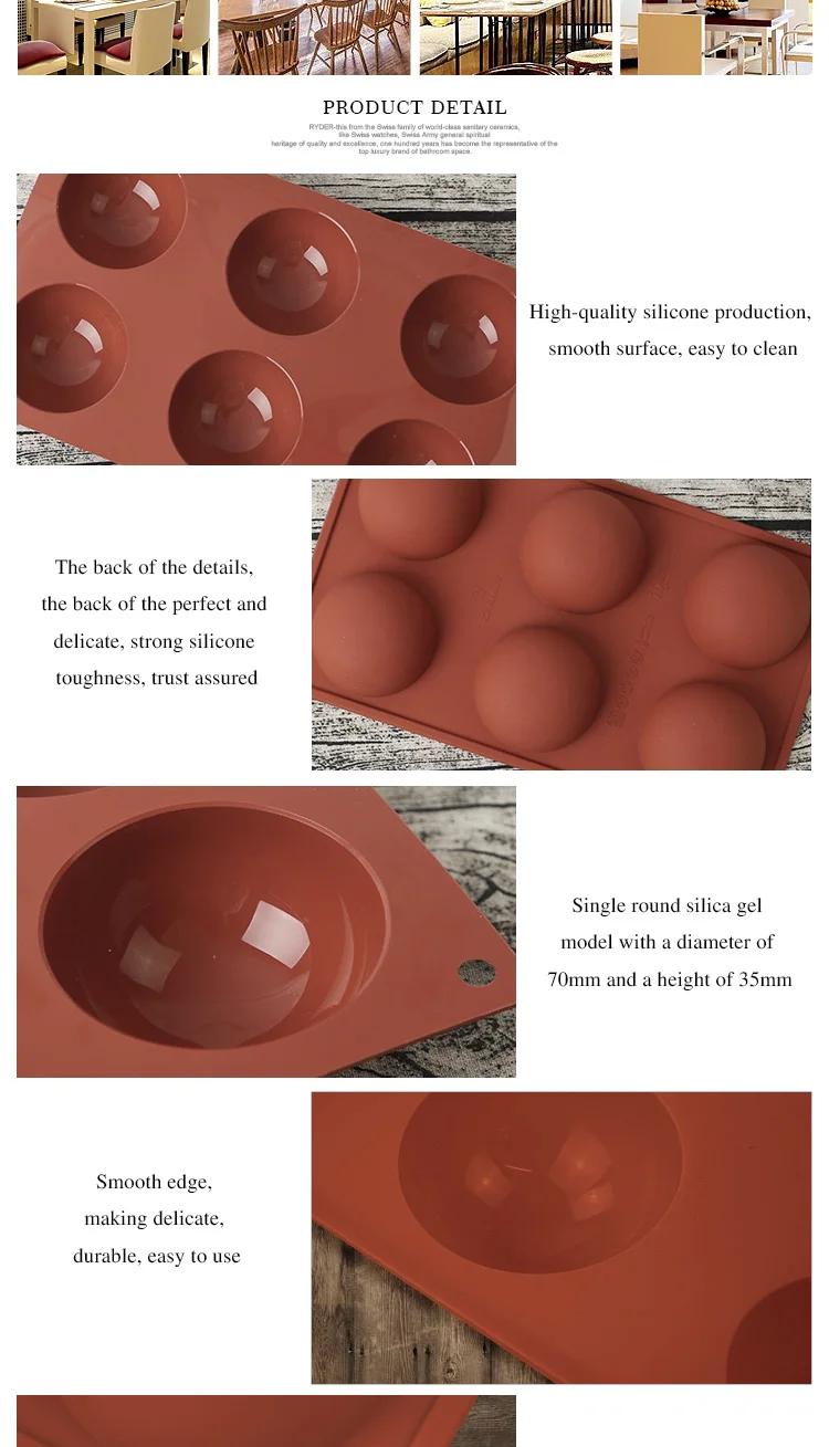 Easy Baking Tools 6 Holes Round Shaped Silicone Pastry Mold For Chocolate, Cake, Jelly, Pudding
