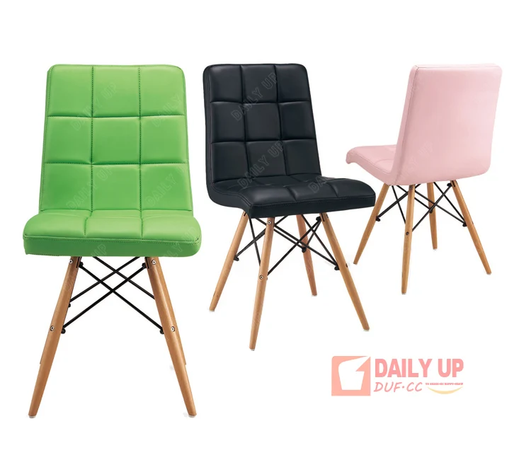 Stylish Upholstered PU Leather Dining Chair With Wooden Leg Padded Cushion For Kitchen Restaurant Coffee Shop
