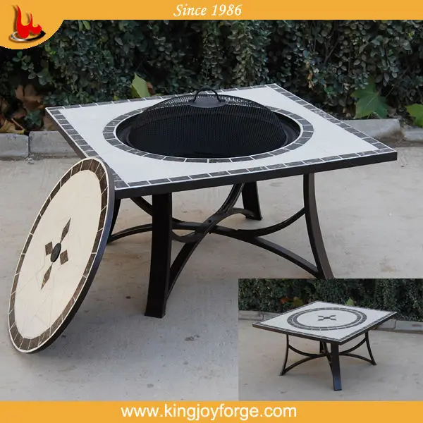 Kingjoy Outdoor Square Top Steel Legs Barbeque Marble Tile Fire