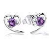Rinntin Romantic Heart Shape Silver Earring Studs With Luxury 1.5ct Purple Crystal for Women Engagement Gift RIE11