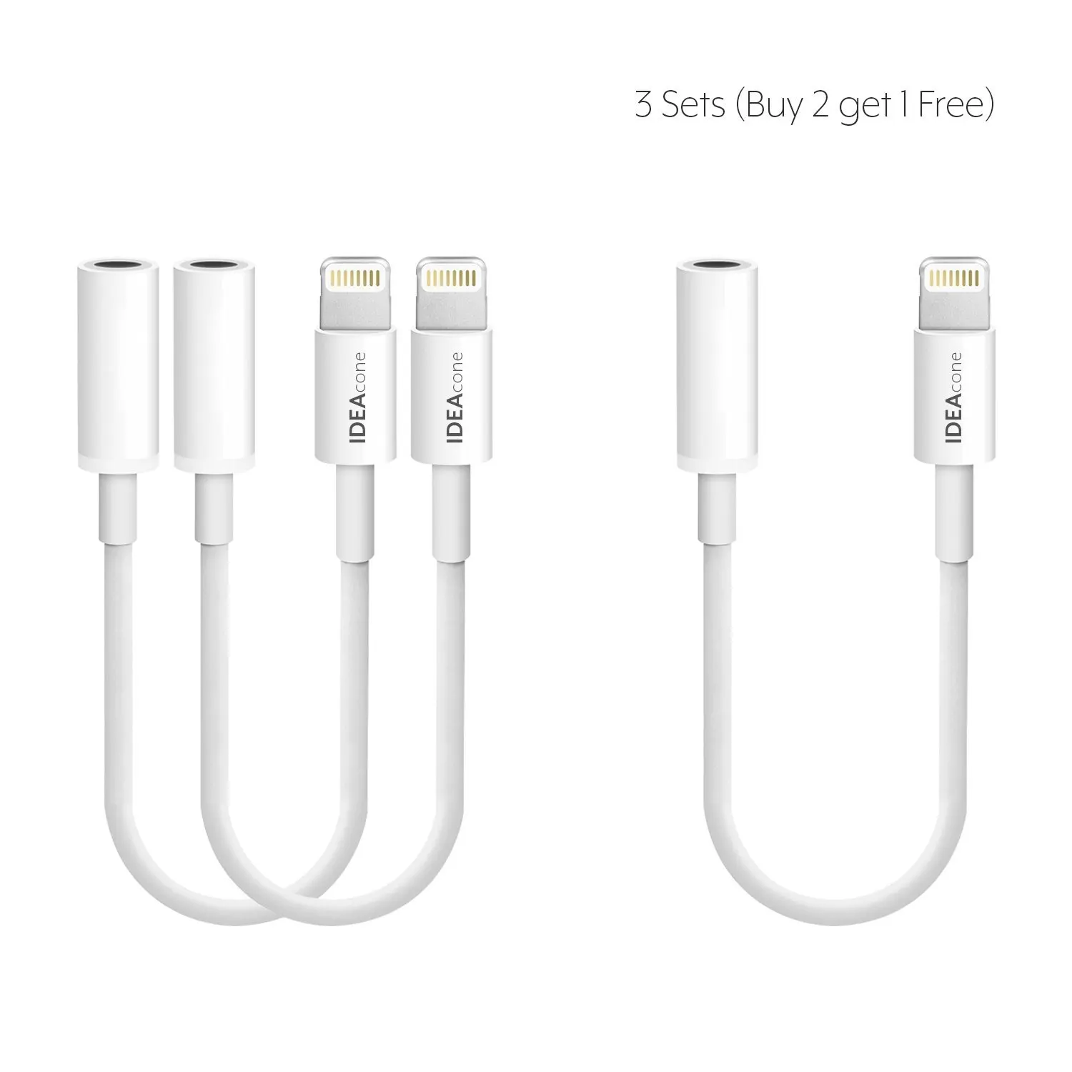 IDEAcone iPhone 7/iPhone 7 plus lightning to 3.5mm earphone adapter, switching line, audio adapter, AUX adapter (3 Sets)