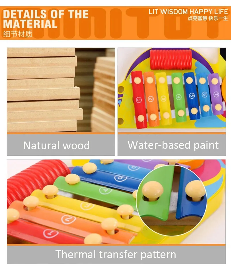 8 Sound Dimensional Parrot Xylophone Piano Kids Diy Wooden Music Box