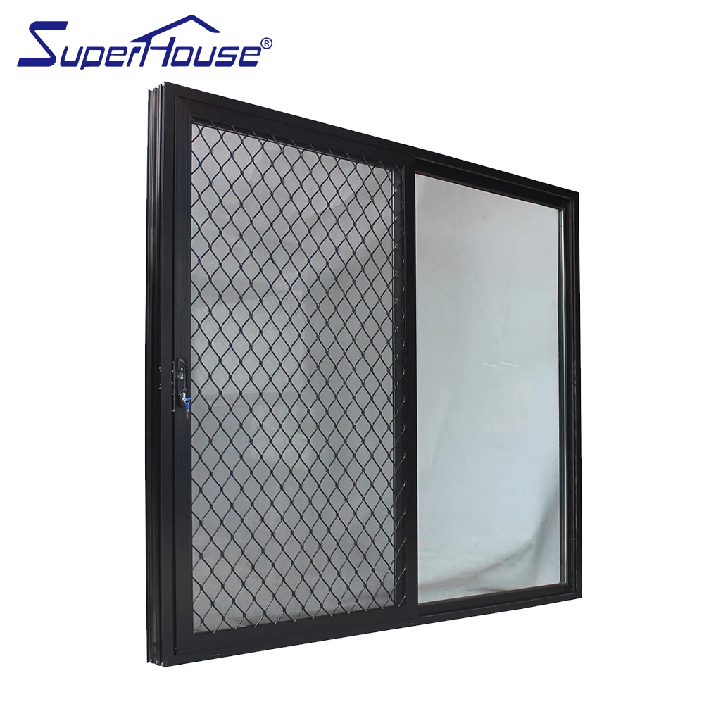 Strong Aluminum glass door Window With Security Mesh Iron Grill Design