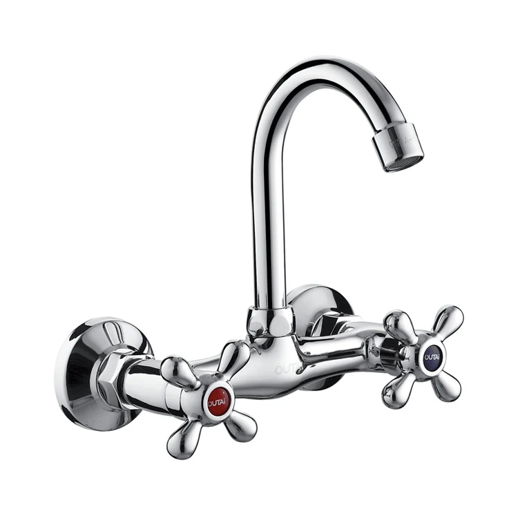 Pull Out Hot And Cold Water Tap Wall Mounted Solid Brass Chrome