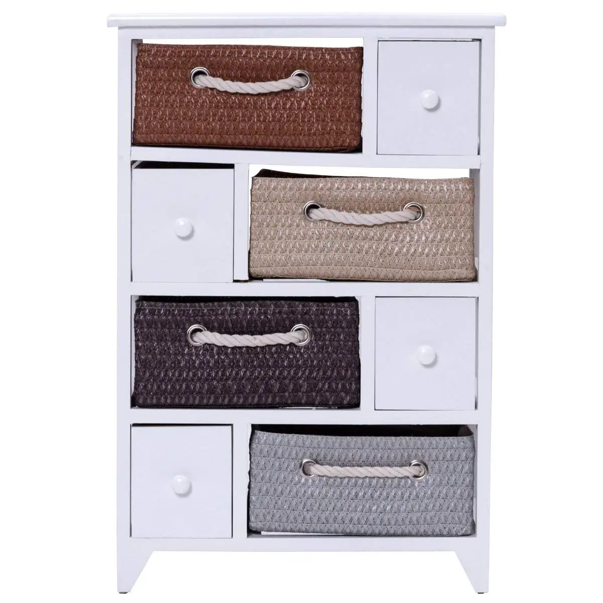 Gabinete De Almacenamiento De Madera Junto Pecho Cesta Tejida Pasillo