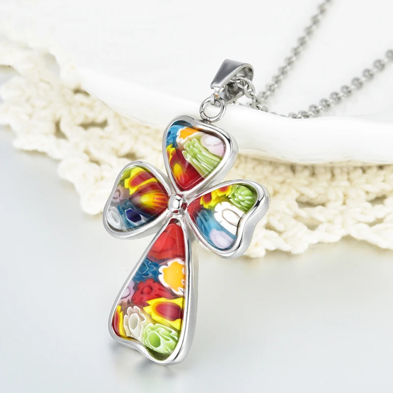 Newest Handmade Multicolored Murano Glass Religious Cross Necklace For