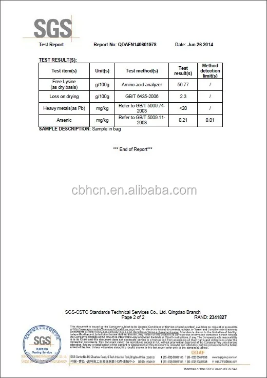 Lysine Sulphate SGS Test Report 2