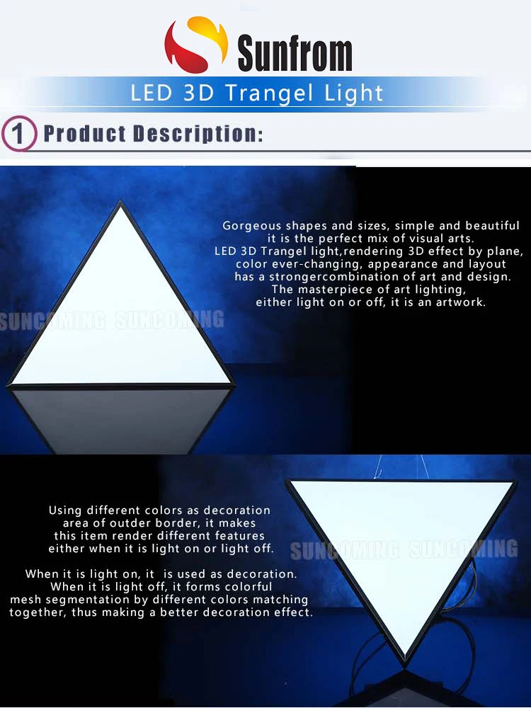 remote control disco/dj/nightclub decorative 3D effect Triangle ceiling & Wall Backlight led light panel