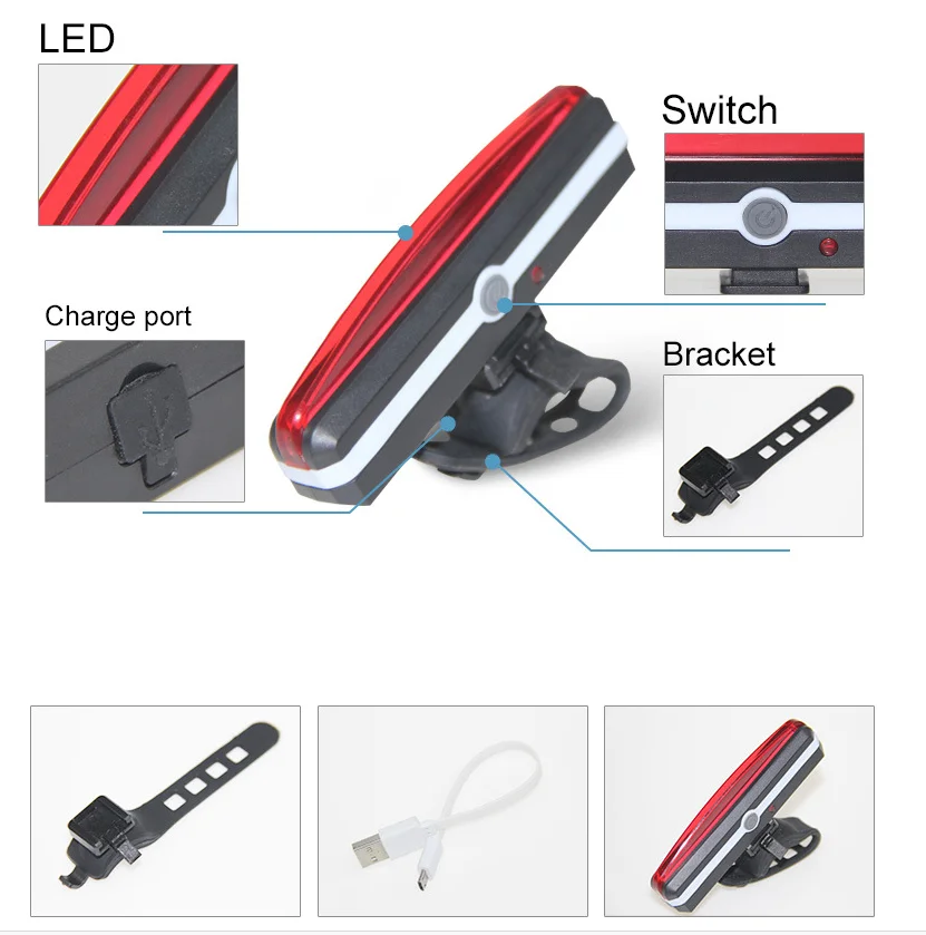 USB Rechargeable LED Bicycle Bike Cycling Front Rear Tail Light 6 Modes Lamp Set