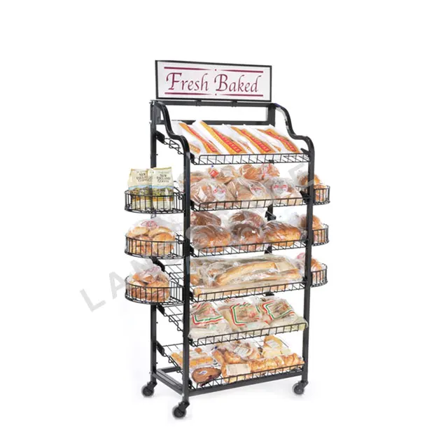 Customized Floor Metal Bakery Display Stand Rack / Iron Bread Display ...