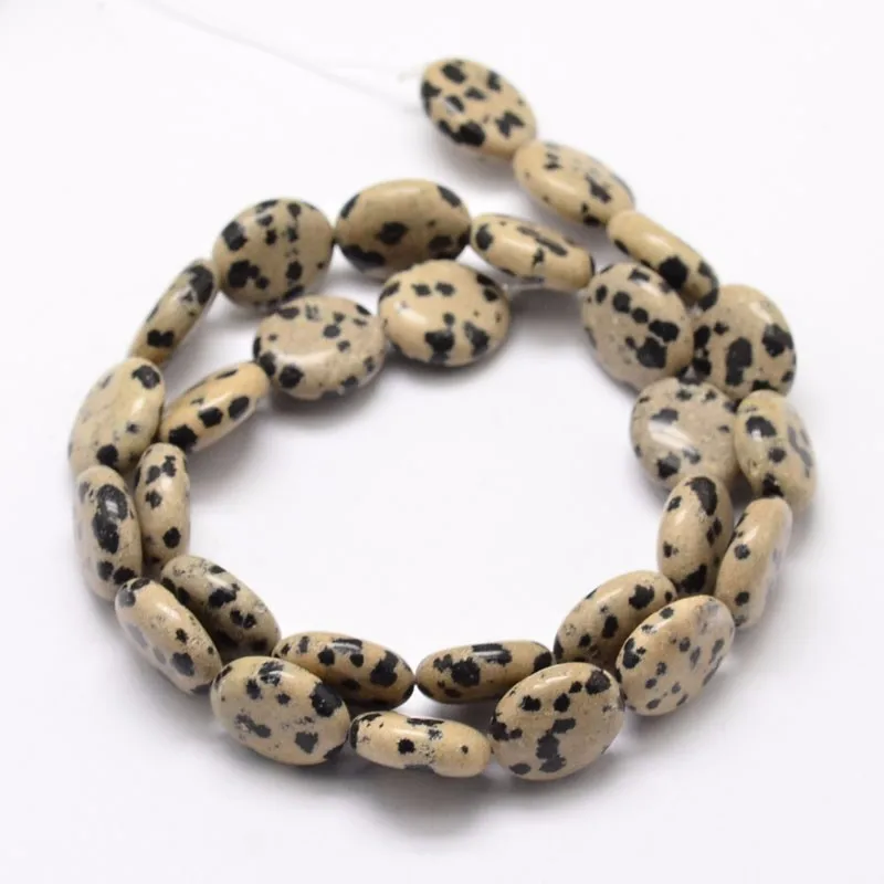 pandahall 自然达尔马提亚碧玉呈扁圆形大宝石珠子