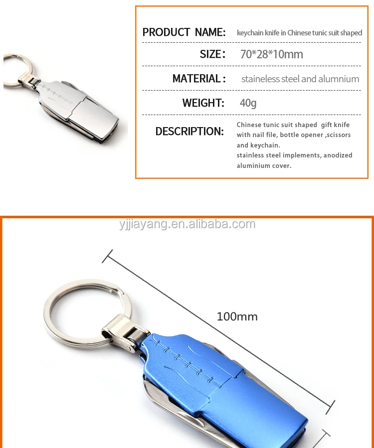 keychain knife in chinese tunic suit shaped