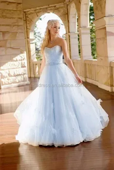 Sweetheart Neck Beaded Lace Applique Beach Bridal Dress Sky Blue