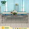 High quality modern silver dining table with glass top metal base