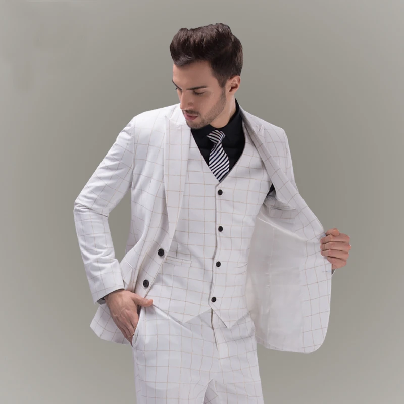 سجــل حضورك بستآيل رجآلي .. - صفحة 78 Men-s-Classic-White-Plaid-Suit-Male-Fashion-Korean-Suits-3-Pieces-Set-Man-Commercial-Wedding