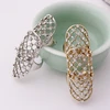 Gold double rhinestone knuckle armor long ring punk jewelry