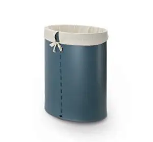 OVALE: Laundry basket, Laundry box, Laundry bag, in leather, with cotton bag, seams with handmade, Made in Italy