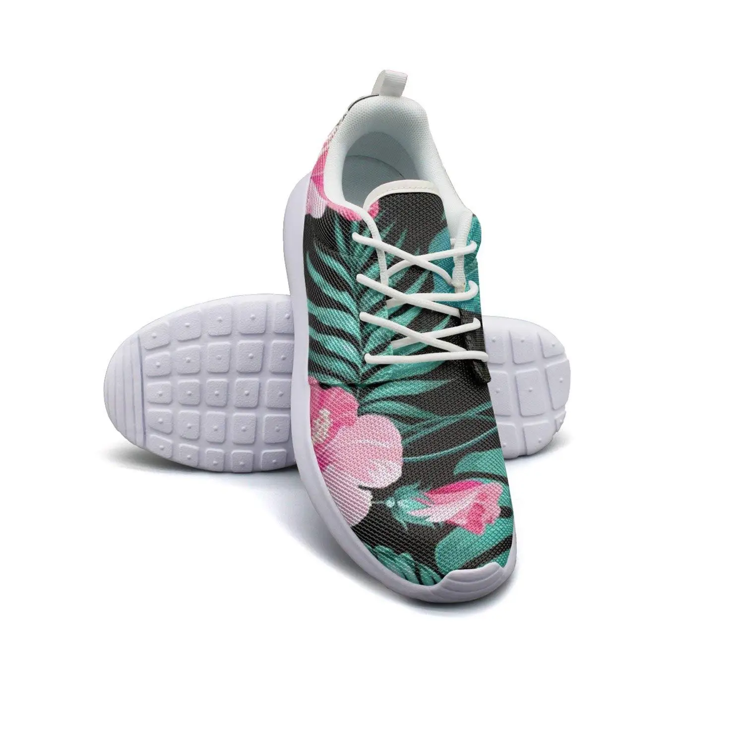 HJXJESSIE Woman's Tropical Flowers And Palms Running Shoes Jogging Runner Sports Sneakers