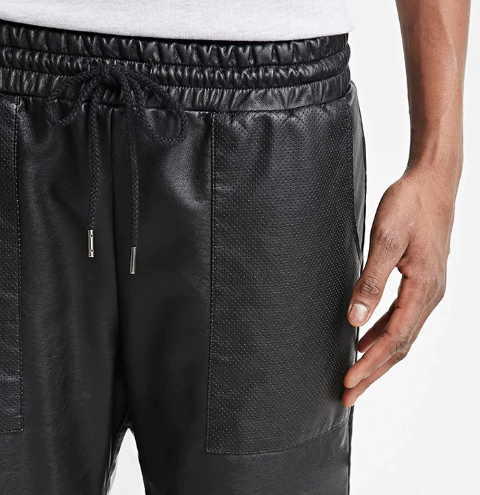 Hot Sale Wholesale Black Mens Leather Shorts With Patch Pocket Buy