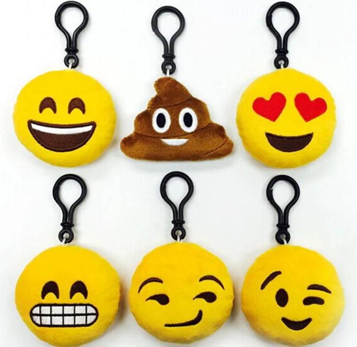 毛絨毛絨黃色表情符號迷你可愛軟毛絨鑰匙扣 - buy emoji 表情迷你