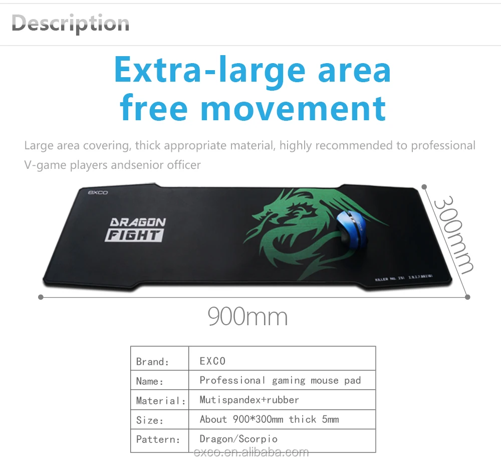 Exco Big Custom Printed Gaming Rubber Mouse Pad With Stitching Edge