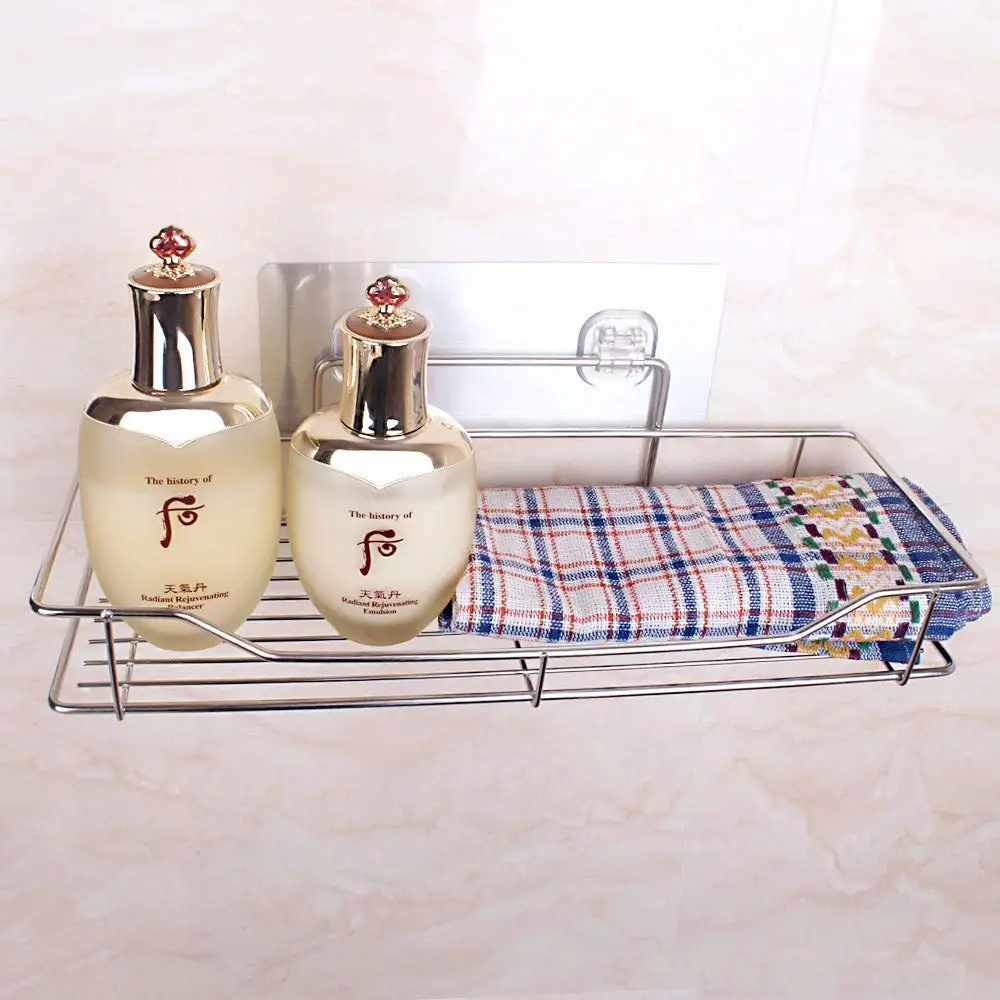 Bathroom shelf Stainless steel bathroom kitchen seamless non-poring adhesive finishing storage rack