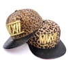 6-panel plush cap 3d embroidery logo custom made leopard print snapback hat with leather visor