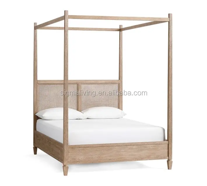Beach House Luxury Teak Furniture Teak Woven With Wicker Canopy Bed