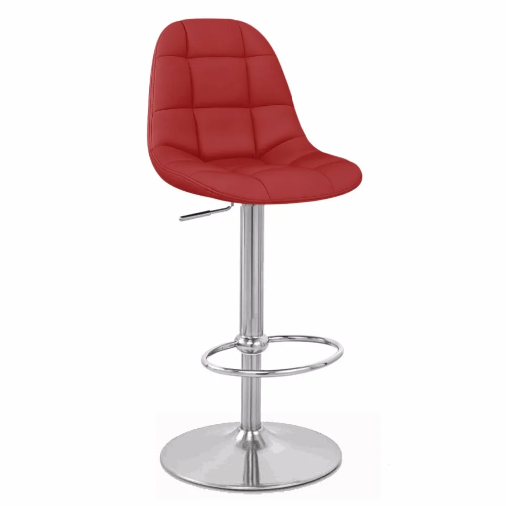 Dk Red Color Pu Adjustable Kitchen Bar Stool Bar Chair Iron Brushed