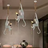 Modern creative design Resin Monkey Loft Vintage Hemp Rope Pendant Light for Home Lighting Bar Cafe Retro Hanging Pendant lamp